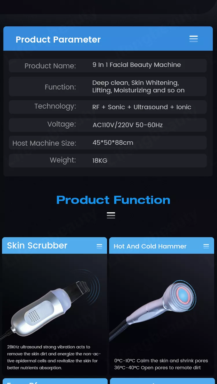 Hydro Dermabrasion Machine High Frequency Ultrasonic Galvanic Facial Scrub Multifunction Spa Facial Massager
