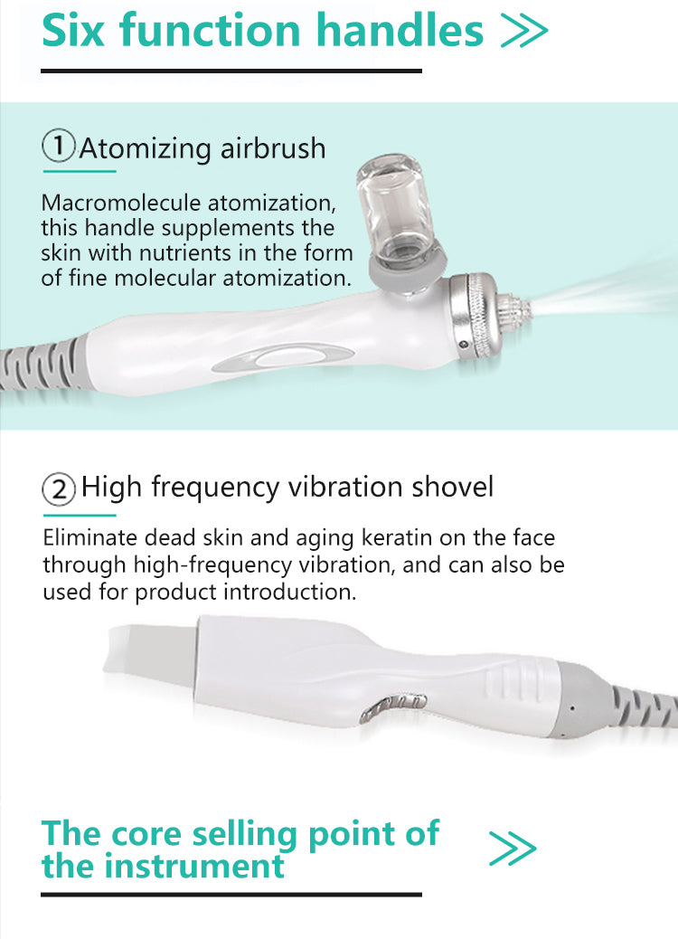 6 In 1 Oxygen Small Bubble Aqua Facial Peel H2O2 RF Face Lifting Skin Tightening Ultrasonic Beauty Machine