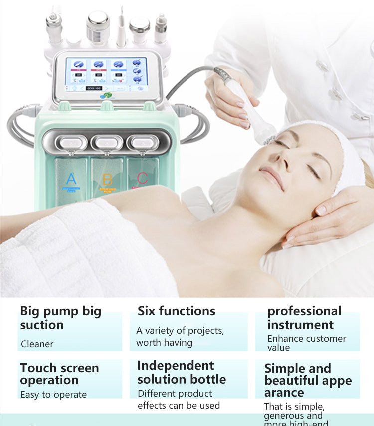 6 In 1 Oxygen Small Bubble Aqua Facial Peel H2O2 RF Face Lifting Skin Tightening Ultrasonic Beauty Machine