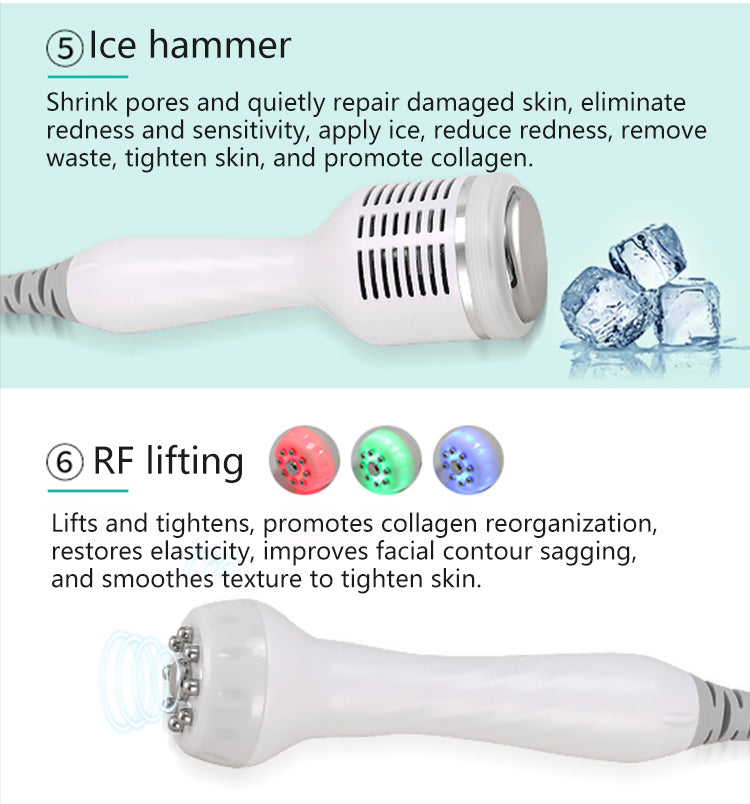 6 In 1 Oxygen Small Bubble Aqua Facial Peel H2O2 RF Face Lifting Skin Tightening Ultrasonic Beauty Machine