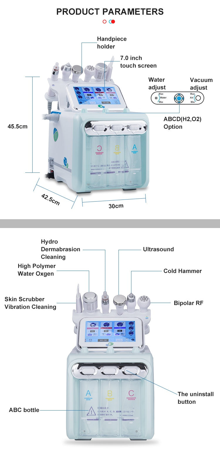 6 In 1 Oxygen Small Bubble Aqua Facial Peel H2O2 RF Face Lifting Skin Tightening Ultrasonic Beauty Machine