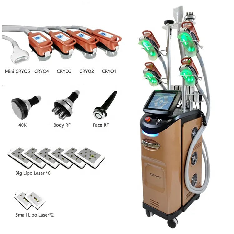 Vertical cryolipolysis 360 degree 5 handles orange color machine