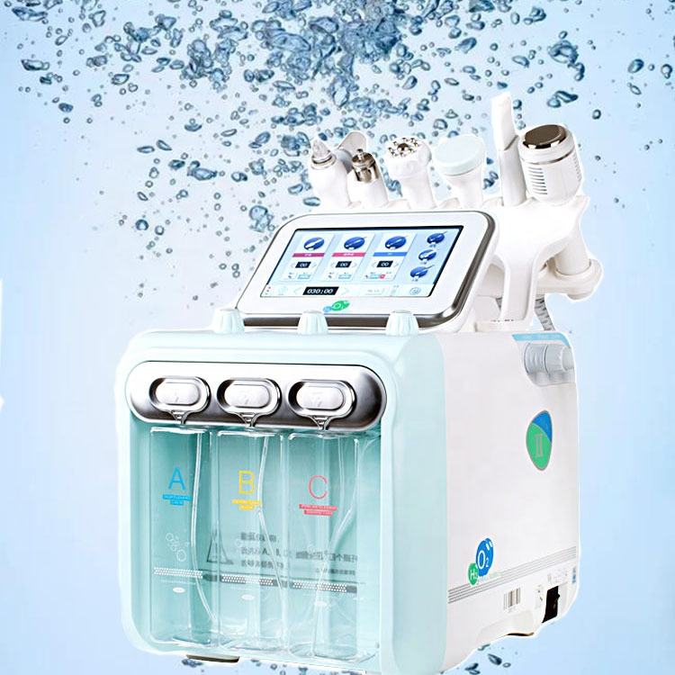 6 In 1 Oxygen Small Bubble Aqua Facial Peel H2O2 RF Face Lifting Skin Tightening Ultrasonic Beauty Machine
