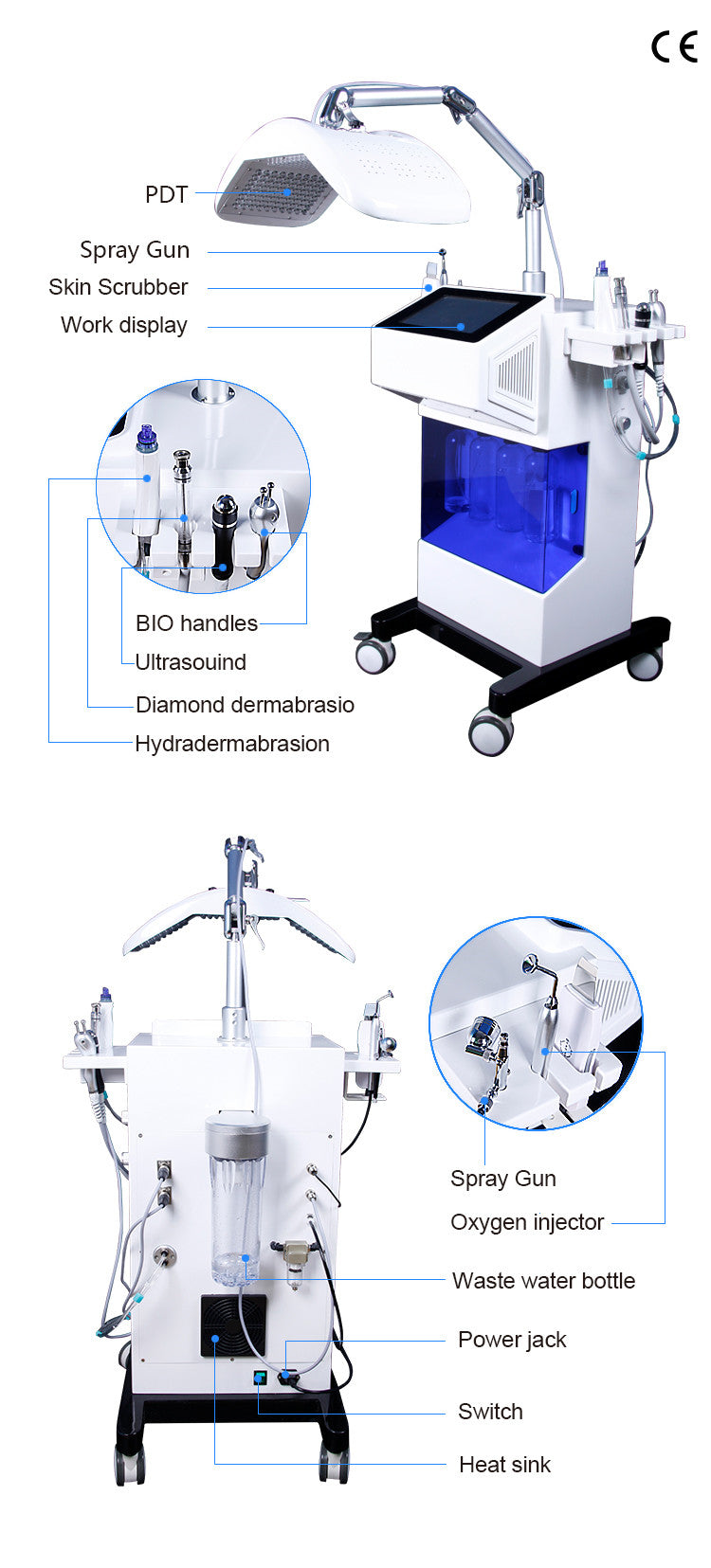 Multifunction Led Light 8 In 1 Hydra Dermabrasion Oxygen Jet Skin Rejuvenation Machine