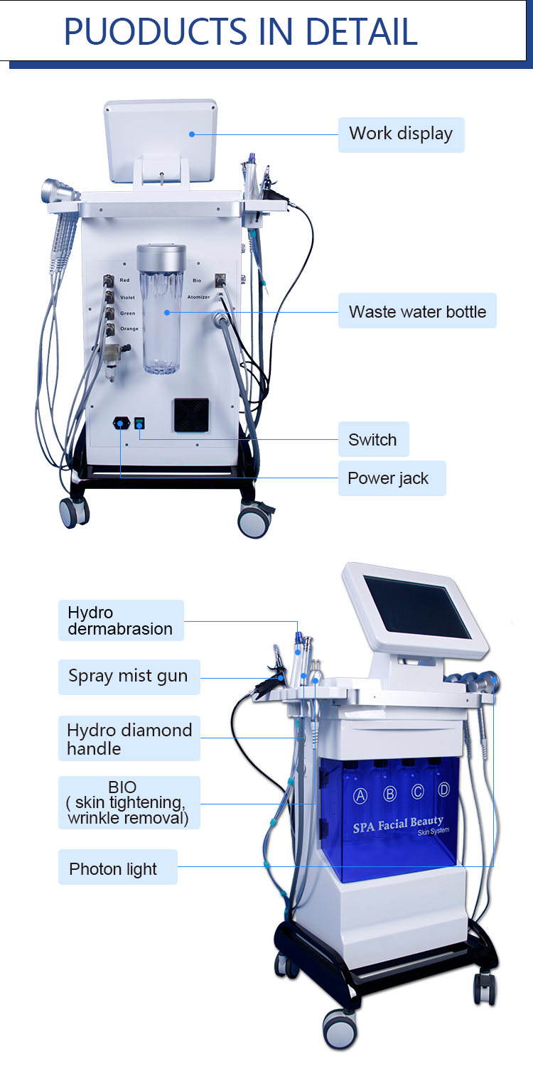 Multifunctional Facial Deep Care Oxygen Jet PDT Light Hydro Dermabrasion Beauty Machine