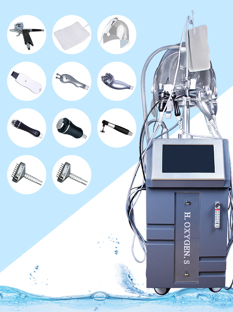 10 in 1 Hydra Oxygen Deep Clean Oxygen Jet Ultrasound RF Skin Oxygen Facial Machine Diamond Dermabrasion Hydro Facial Machine