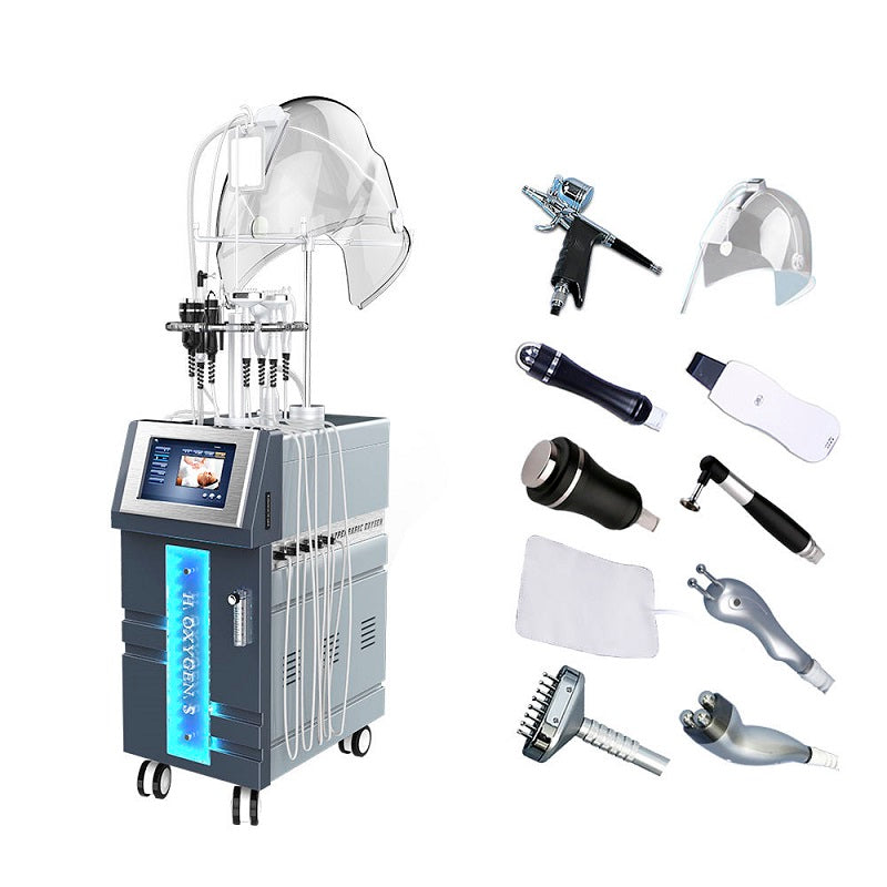 10 in 1 Hydra Oxygen Deep Clean Oxygen Jet Ultrasound RF Skin Oxygen Facial Machine Diamond Dermabrasion Hydro Facial Machine