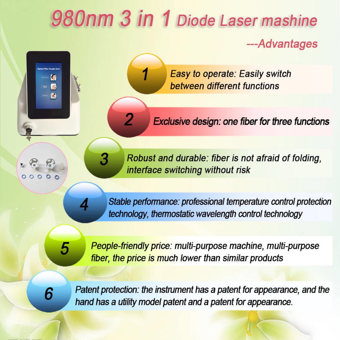 980nm Laser Diode Red Blood Vessel Vascular Removal Equipment